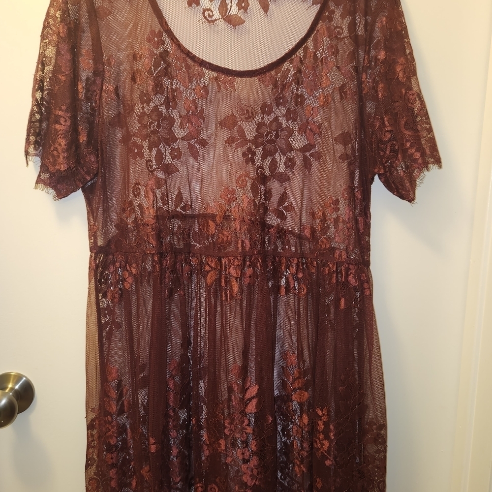 Torrid Red Wine Lace Embellished Blouse Short Sleeves